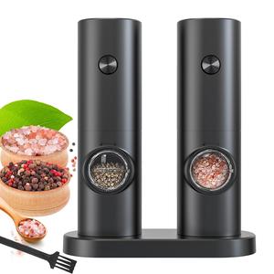 Electric Pepper Mill, 2 Counts Rechargeable Adjustable Salt Mill, Automatic Salt Grinding Machine, Kitchen Seasoning Utensils for Home Kitchen Camping Barbecue