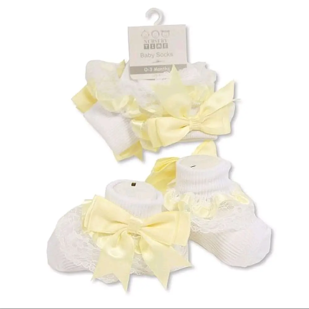 Lemon Frilly Bow Baby Girls Ankle Socks - Perfect for Your Little Princess
