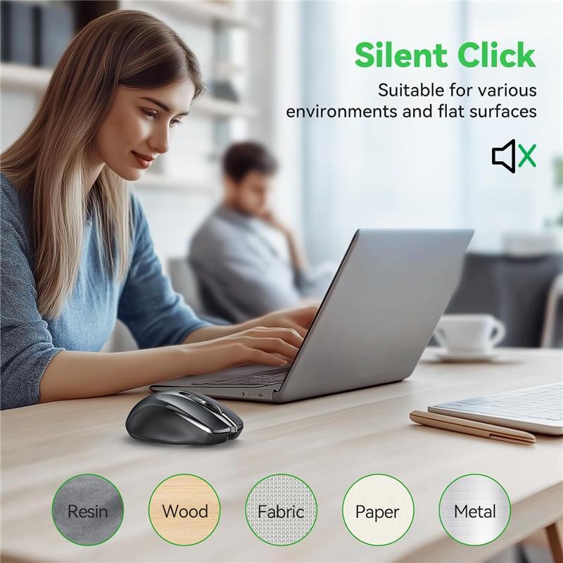Bluetooth Mouse, Rechargeable Wireless Mouse (BT5.0/3.0 & 2.4G), 4800DPI Adjustable, 6-Button Silent Computer Mice, USB Ergonomic Wireless Mouse for Laptop PC Mac, Grey 4
