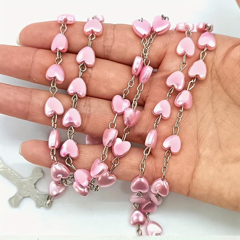 Product Introduction of Resin Heart Bead Rosary with Cross Pendant, Spiritual Prayer Beads for Catholic, Christian, Religious Devotion, No Electricity Required 1