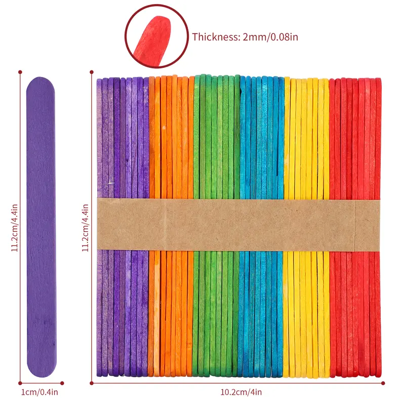 Vinsani 100 / 300 / 500pcs Coloured Wooden Lolly Sticks – Smooth Craft Popsicle Kids Lollipop Sticks - Perfect for Desserts (Ice Creams, Cakesicles, Lollypops), Kids DIY Art Project and Crafts – 11.2 X 1CM 8