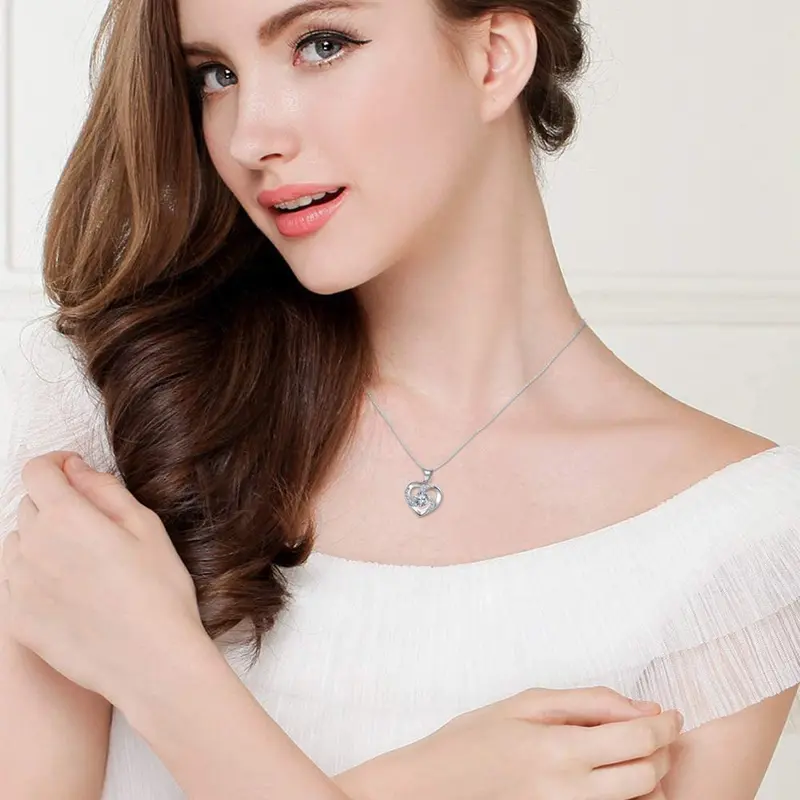 Amour – 925 Sterling Silver Women’s Heart Clear White Necklace and Earrings Set 1