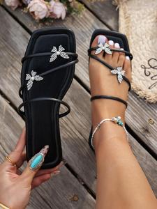 Women's Fashionable Butterfly Decorated Sandals, Casual Comfortable Flat Sandals for Summer, Lightweight Breathable Shoes for Daily Wear, Girl