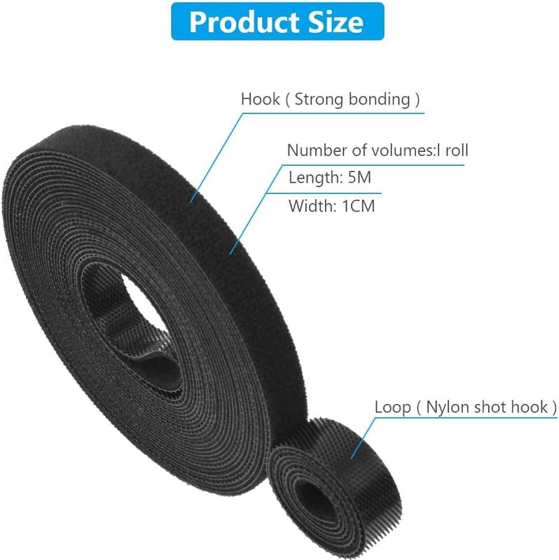 DECOWIB Fastening Tape Hook and Loop Cable Ties, 10mm x 10m Reusable Self Adhesive Cable Ties Straps for Cable Management, Cord Organizer Straps, Black (10m) 1