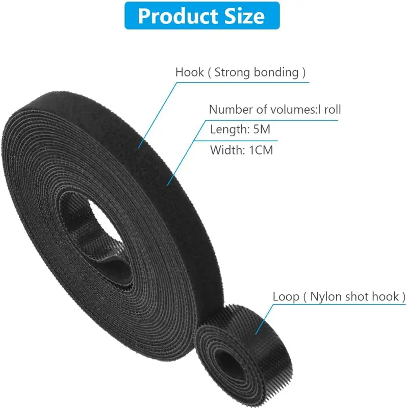 DECOWIB Fastening Tape Hook and Loop Cable Ties, 10mm x 10m Reusable Self Adhesive Cable Ties Straps for Cable Management, Cord Organizer Straps, Black (10m) 1
