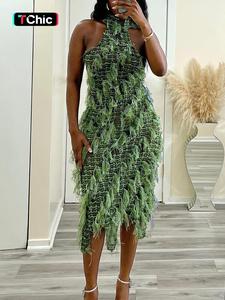 Women's Patchwork Fringe Sheer Backless Bodycon Dress, Summer Clothes Women, Elegant High Neck Sleeveless Long Dress for Party Club Dating Wear, Women's Clothing for Summer