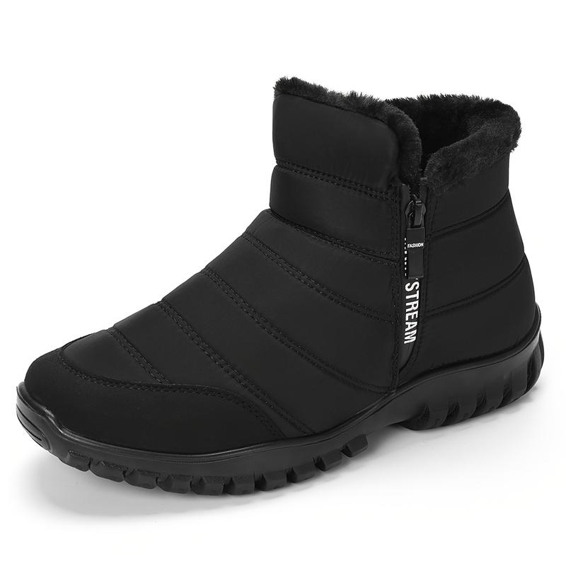 Men'S Solid Black Snow Boots with Side Zipper - Warm Fleece Lined, Non-Slip Ankle Boots for Winter Hiking and Trekking, and Breathable, Winter Hiking Boots|Stylish Winter Boots| Boots 9