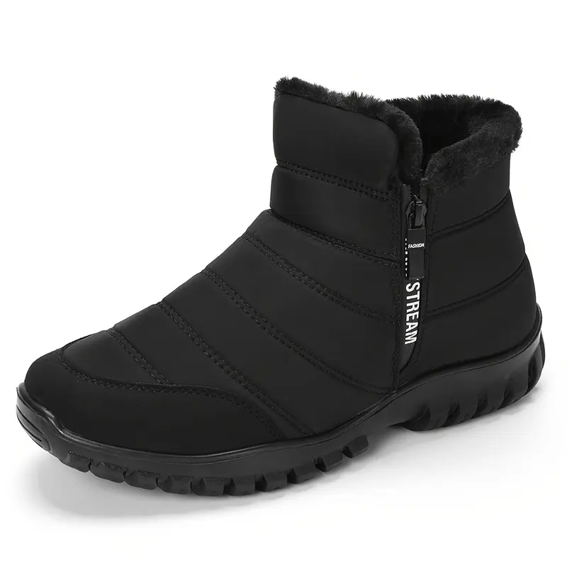 Men'S Solid Black Snow Boots with Side Zipper - Warm Fleece Lined, Non-Slip Ankle Boots for Winter Hiking and Trekking, and Breathable, Winter Hiking Boots|Stylish Winter Boots| Boots 8
