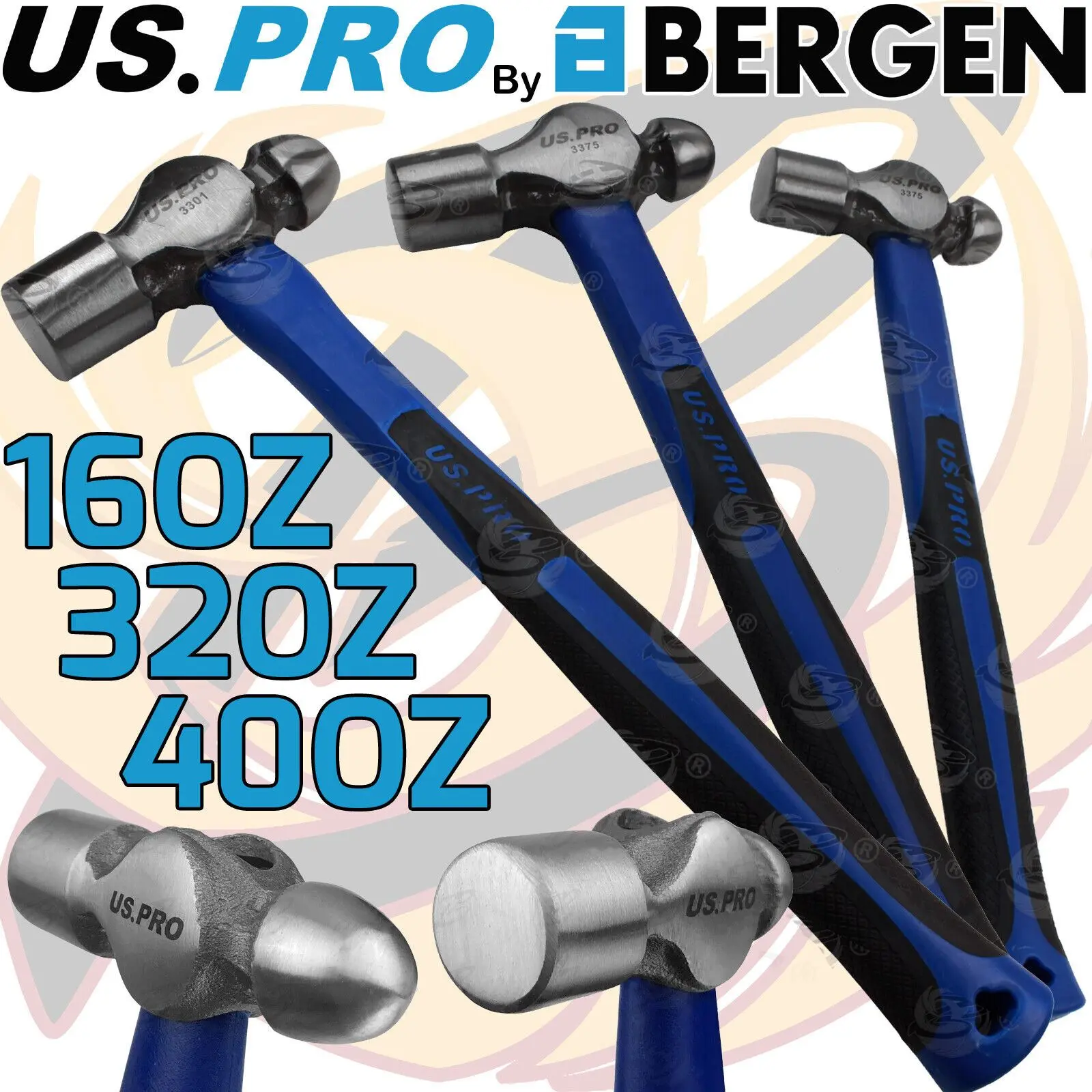 Ball Pein Hammer Set 3pc Ball PEEN Machinist's TRP Hammers 16oz 32oz 40oz US.PRO