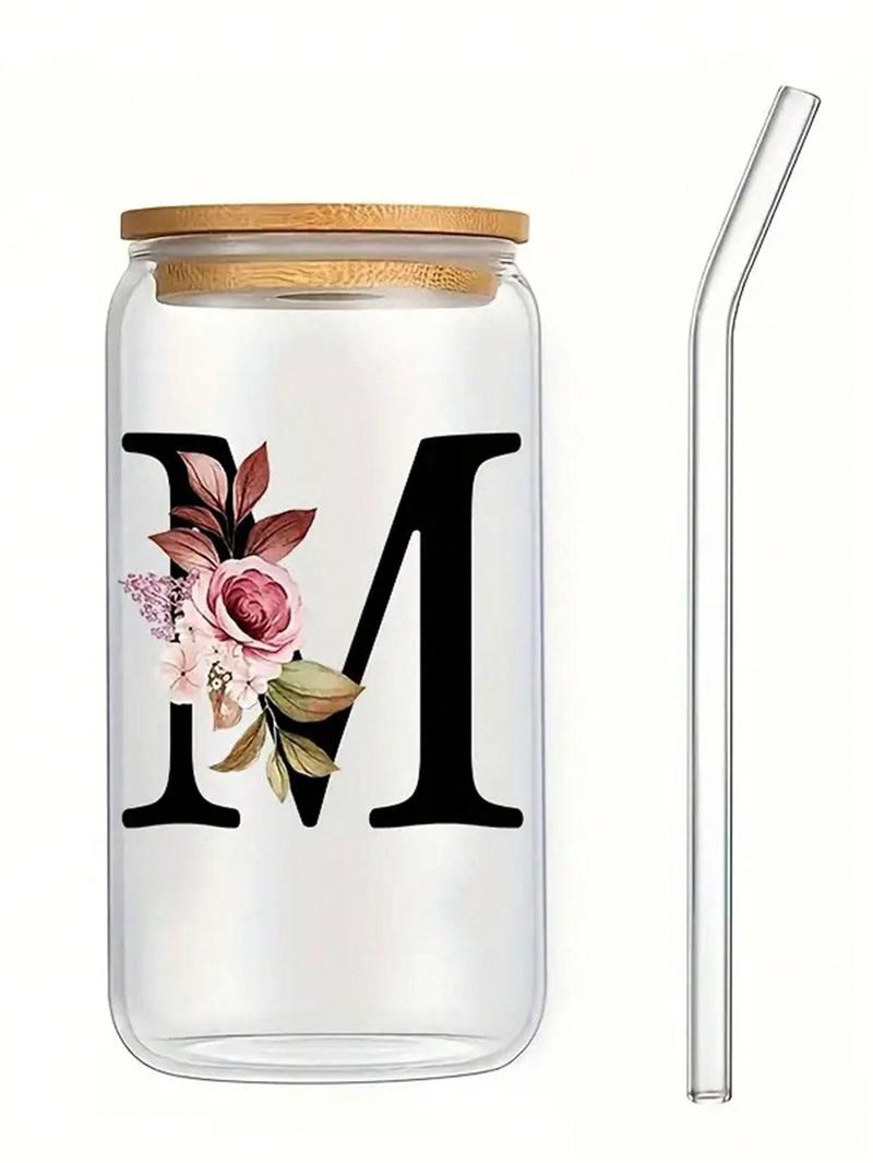 Product Introduction of Letter Printed Glass Cup with Straw & Lid - 480ml - Simple and Beautiful - Transparent - Flat Bottom - Hot Drinks - Home or Coffee Shop Use - Drinkware 18