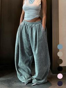 Women's Solid Drawstring High Waist Wide Leg Pants, Fashion Casual Straight Leg Trousers for Spring & Fall, Women's Bottoms for Daily Outdoor Wear, Baggy Pants