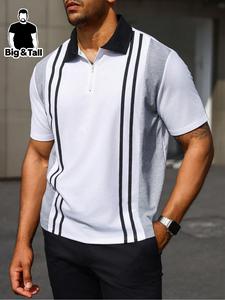 【Plus Size】 Striped Print Polo Shirt, Regular Fit Casual Short Sleeve Collared Top for Fall & Winter, Men's Clothes for Daily Wear, Menswear