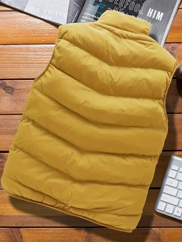 Warm Winter Vest, Men's Casual Zipper Pockets Stand Collar Zip Up Vest For Fall Winter 5