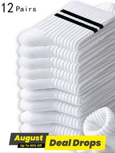 Unisex Men's Striped Print Crew Socks, Casual Comfy Breathable Mid-calf Socks for Daily Wear, Men's Socks for All Seasons