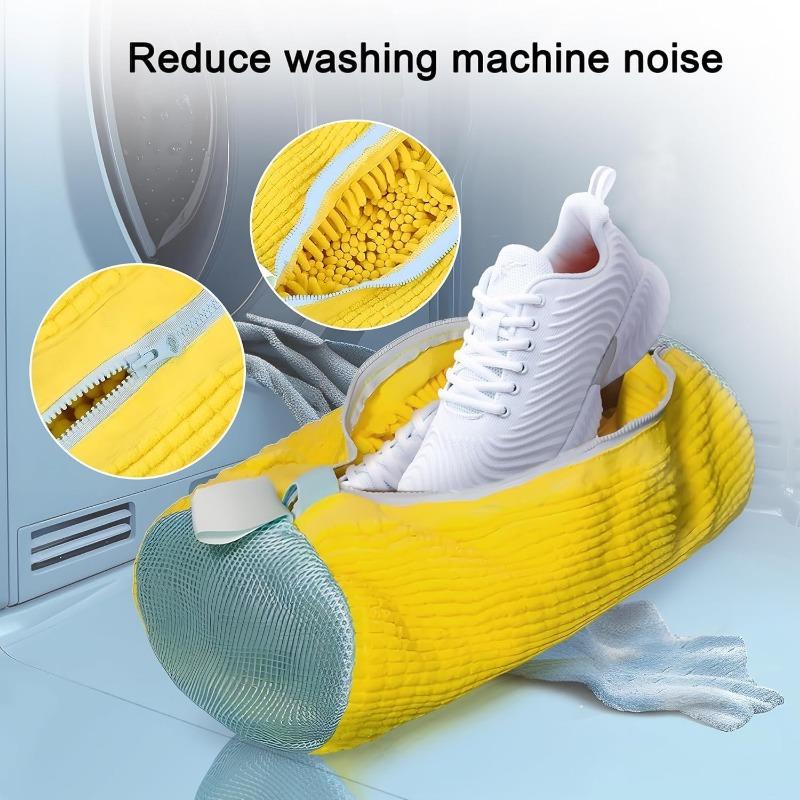 Shoe Washing Machine Bag with Zipper Hook - Reusable Lightweight Portable, Fluffy Fibers 360° Wrap-Around Cleaning (2PCS) 3