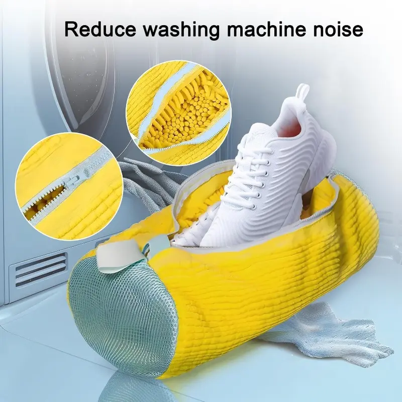 Shoe Washing Machine Bag with Zipper Hook - Reusable Lightweight Portable, Fluffy Fibers 360° Wrap-Around Cleaning (2PCS) 3