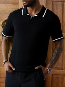 Men's Regular Fit Striped Trim Polo Shirt, Casual Short Sleeve Top for Summer, Fashion Men's Clothes for Daily Wear, Tropical