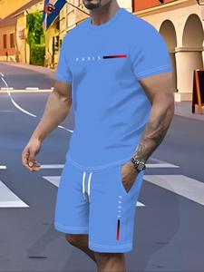 Men's Regular Fit Letter Print Shortsleeve Tee & Pocket Shorts Set, Casual Round Neck T-shirt & Track Shorts, Summer Clothes Set for Men, Matching Shorts Set, Athleisure Menswear