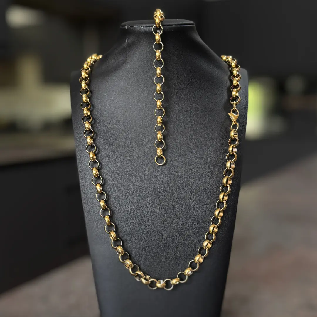 Gold Belcher Set Chain & Bracelet Mens Gold Plated Teen Boys Womens Necklace Gift Bundle 9ct Gold Filled 10mm