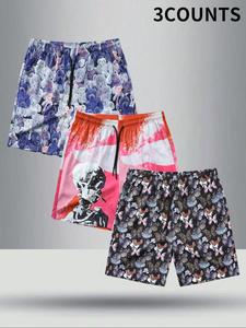 Men's All Over Print Shorts, Casual Comfy Breathable Shorts for Summer, Men's Bottoms for Beach Vacation