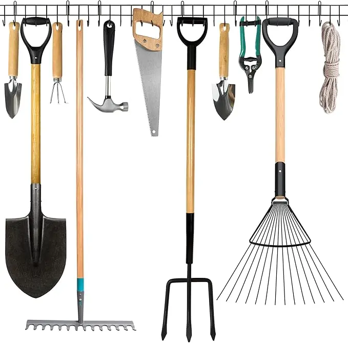Garden Tool Storage Rack 160cm – Wall-Mounted Metal Tool Organizer for Shed – Heavy-Duty Rack for Garden Tools, Shovels & Rakes – Ideal Shed Organizer for Garage & Outdoor Accessories