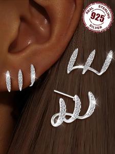 925 Sterling Silver Fashionable Studs Earrings, Shining Artificial Zirconia Earrings, Suitable for Daily Music Festivals and Multiple Occasions,  Helix Earring, Stud Earring Jewelry, Elegant Minimalist Earrings