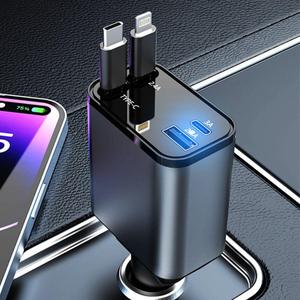 4 In 1 Digital Display Car Charger, Multifunctional Car Charger with USB Ports & Data Cable, Universal Car Charger for iPhone & Android Phone, Car Accessories