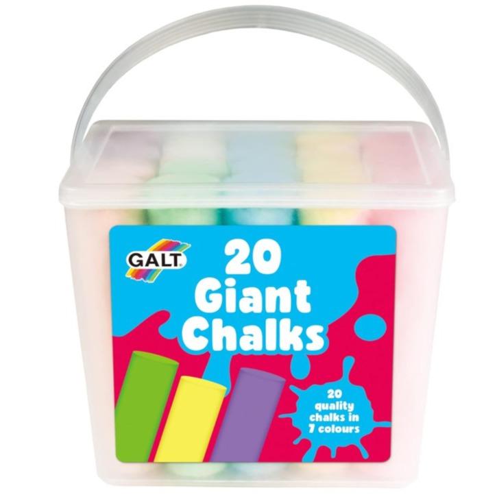 20 Giant Chalks - Extra Large Childrens Chunky Pavement Chalks - Bright Vibrant Colours - Washable, Easy Clean Outdoor Kids Garden Toys - Portable Carry Case with Handle - Ages 3 Years Plus 0