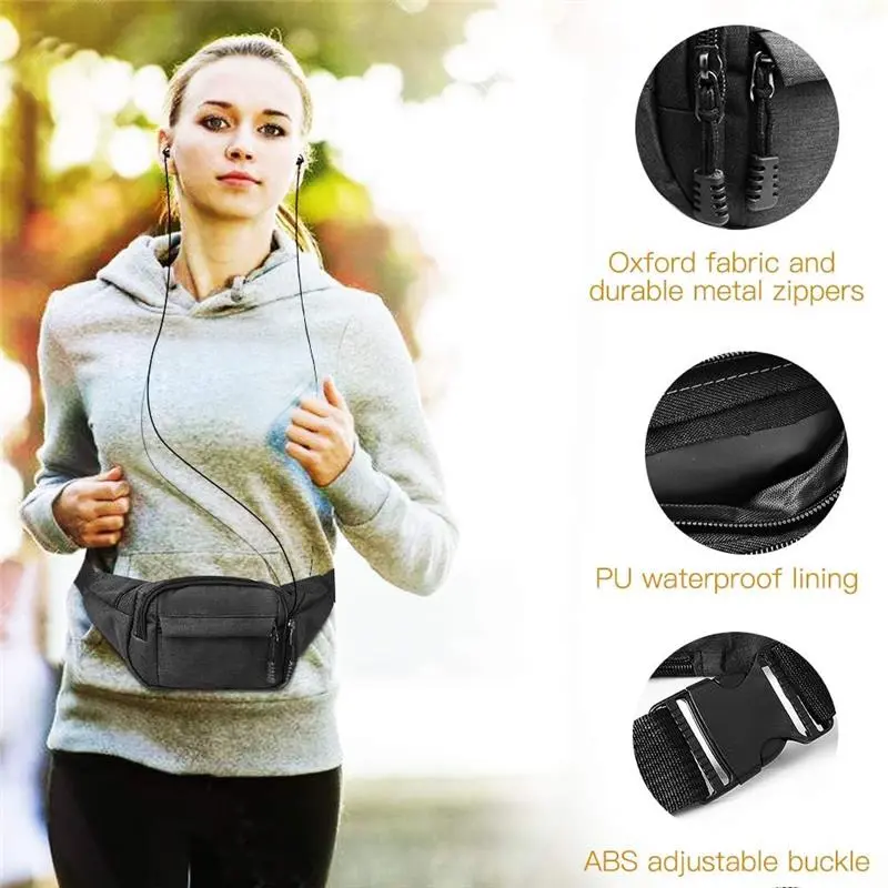 Bubag Waist Bag, Waterproof 4 Zip Pockets Fanny Pack Running Waist Pack Bag Adjustable Belt Waistpacks for Outdoors,Travel,Sport, Hiking 1
