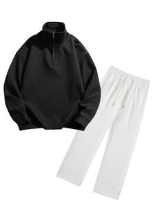Men's Zip Design Sweatshirt & Straight Leg Pants Two-piece Set, Casual Long Sleeve Pullover & Trousers for Spring & Fall, Men's Clothes for Daily Wear, Winter outfits