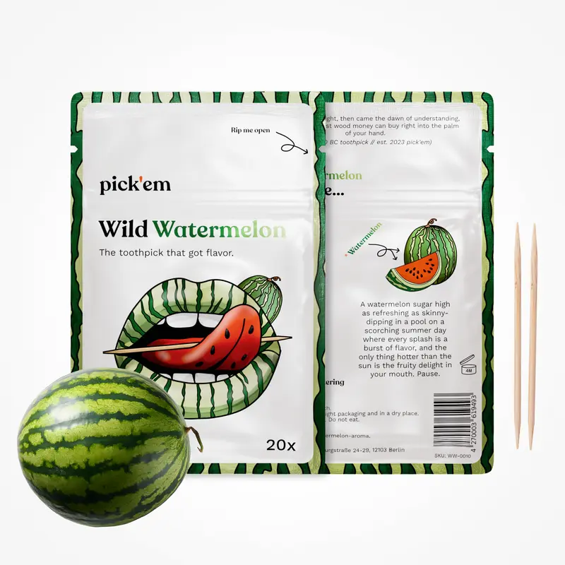 4-PACK ULTIMATE FLAVOR KICK Toothpicks - Watermelon, Peach, Cola, Mango - 4 x 20 Pieces for only £13.49 - pick'em 4