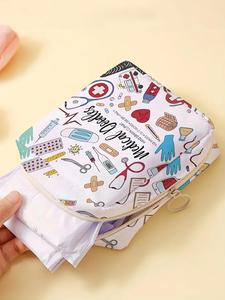 Medical Tool Pattern Portable Sanitary Napkin Storage Bag, Lightweight Tissue Bag for Women's Products, Travel Cosmetics Storage Bag, Pouch Organizer, Zipper Bag