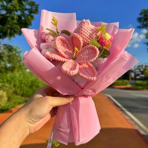 Handmade Crochet Lily Tulip Yarn Bouquet, Cute Decorative Flowers, Home Office Decor, Ideal Gift, Birthday Present