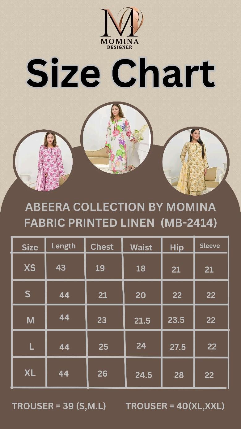 Product Introduction of |MB-2414-3| – Effortless Elegance 2-Piece Printed Linen Set in Cream & Green By Momina Designer for women Breathable Comfort 0