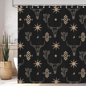 Cow Head Pattern Shower Curtain, 1 Count Waterproof Bathroom Decorative Curtain with 12pcs Hooks, Bathroom Decor Supplies for Home Hotel Salon