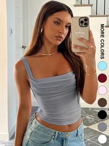 Women's Solid Color Short Tank Top, Casual Sleeveless Cropped Top for Summer, Fashion Women's Top for Daily Wear