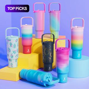 Meoky 32oz&40oz Double-mouth Handle Tumbler, Leakproof Tumbler, Direct Drinking Mouth and Straw Mouth, Replaceable Plastic Handle & Braided Handle, Leak-proof Insulated Cup Lid, Travel Accessories, Vacuum Insulated Flask, Drinkware #TOP PICKS
