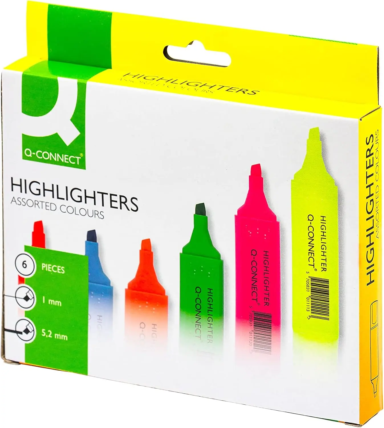 Assorted Highlighter Pens (Pack of 6), ink colour: Assorted (yellow, pink, orange, green)