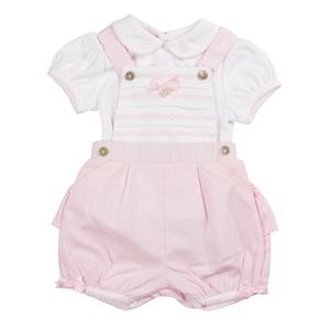 Pink Heart Smocked T-Shirt & Romper Dungaree