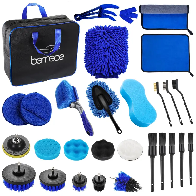29 Piece car detailing kit, car cleaning kit for Cleaning Wheels, Interior, Exterior, Leather, Dashboard, Vents (Blue)… 0