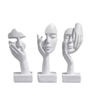 Abstract Face Design Decoration Ornament, 3 Counts Modern Desk Decoration, White Room Decor, Halloween Home Decor Supplies for Living Room Bedroom Dining Room, Sculpture Desk Decor