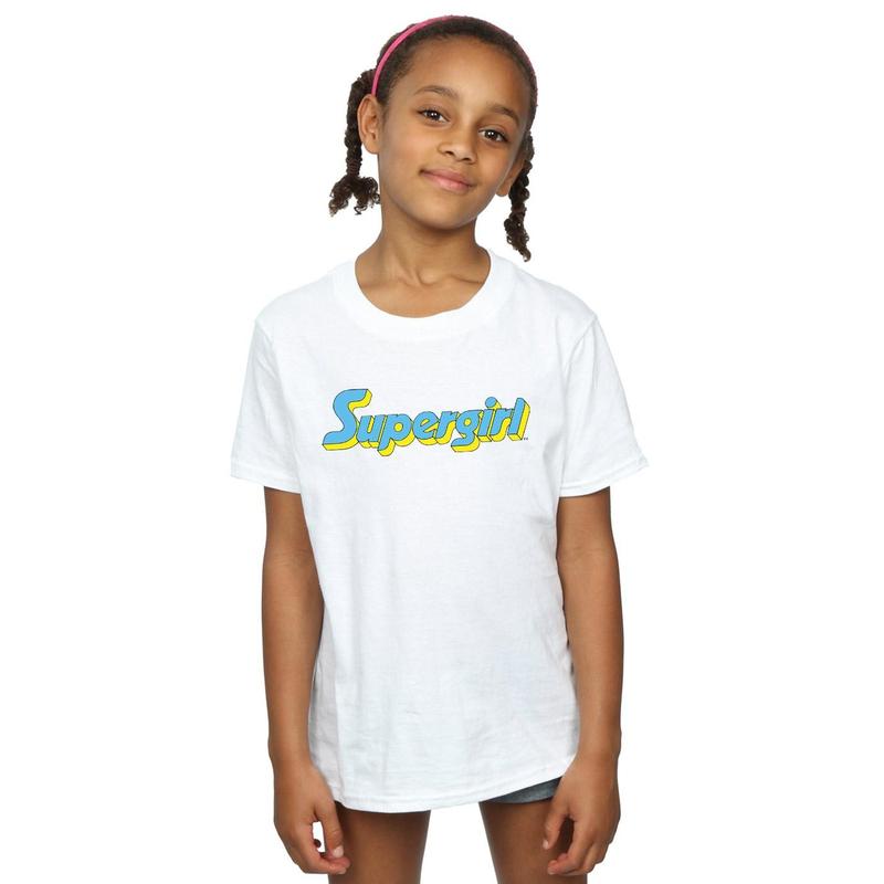 DC Comics Girls Supergirl Text Logo Cotton T-Shirt - White 2