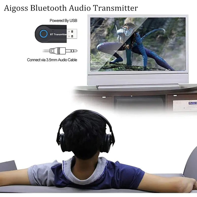Bluetooth Transmitter Aigoss, Wireless Portable USB Transmitter, Bluetooth 4.2 f 5