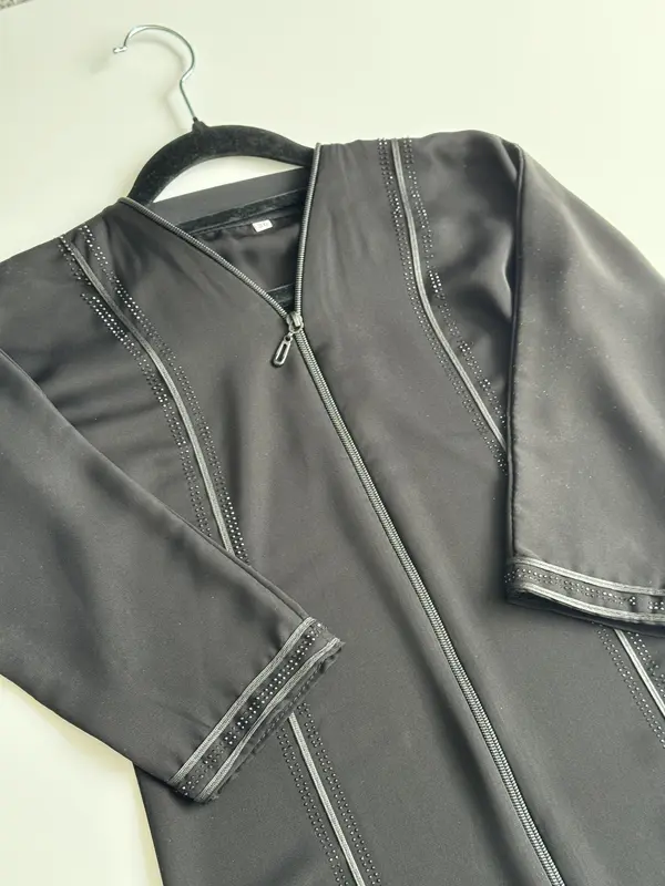 Raya AM-03C - Children's Black Abaya with Zip and Sequin Design 3