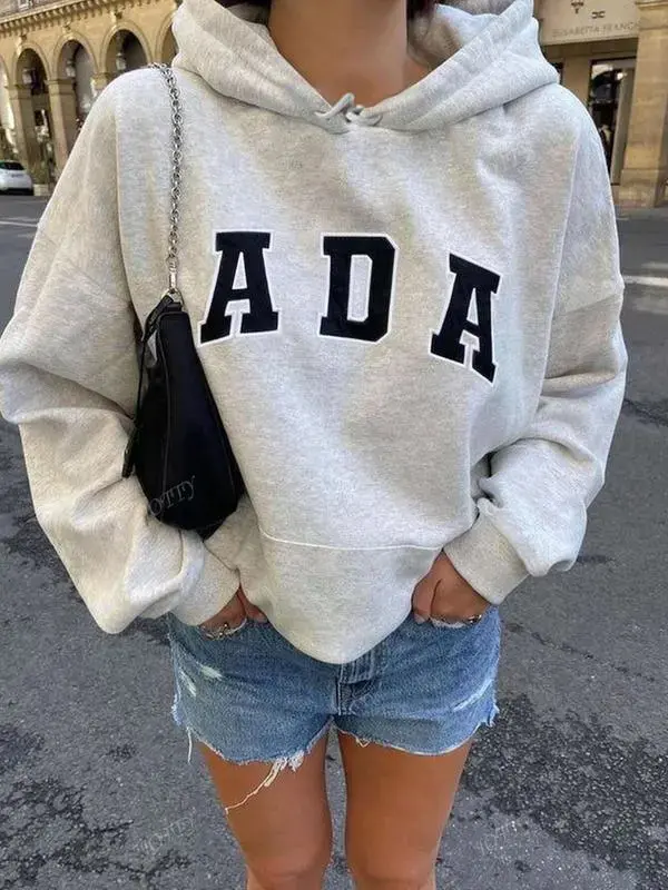 Women's Letter Print Drop Shoulder Hoodie, Casual Kangaroo Pocket Hooded Sweatshirt for Daily Holiday Outdoor Wear, Women Clothing for Spring & Fall