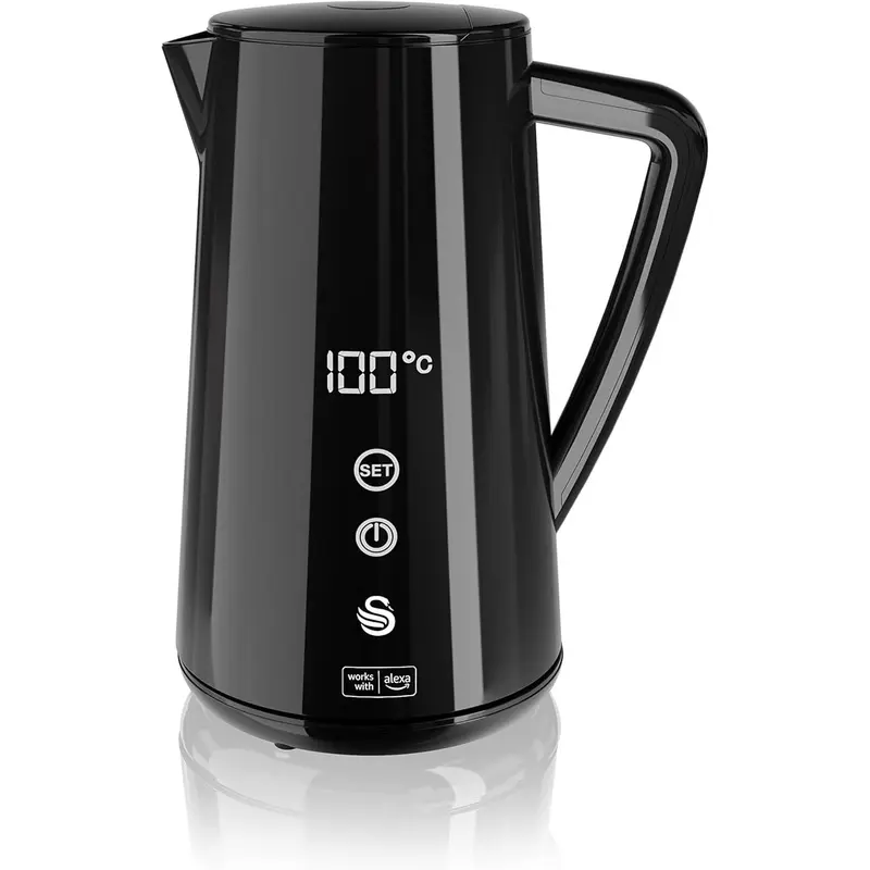 2025NEW-Swan SK14650BLKN Alexa Smart Kettle, LED Touch Display, Keep Warm Function, Stainless Steel Insulated, 1.5L, 1800W, Black 0