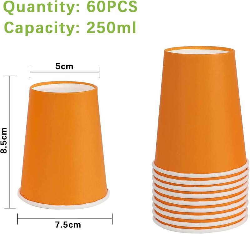 60 Pack Disposable Paper Cups, 250ml Multi Coloured Party Cups, Disposable Drinking Cups, Biodegradable and Compostable Cups for DIY Holiday Wedding Birthday Party Supplies 1