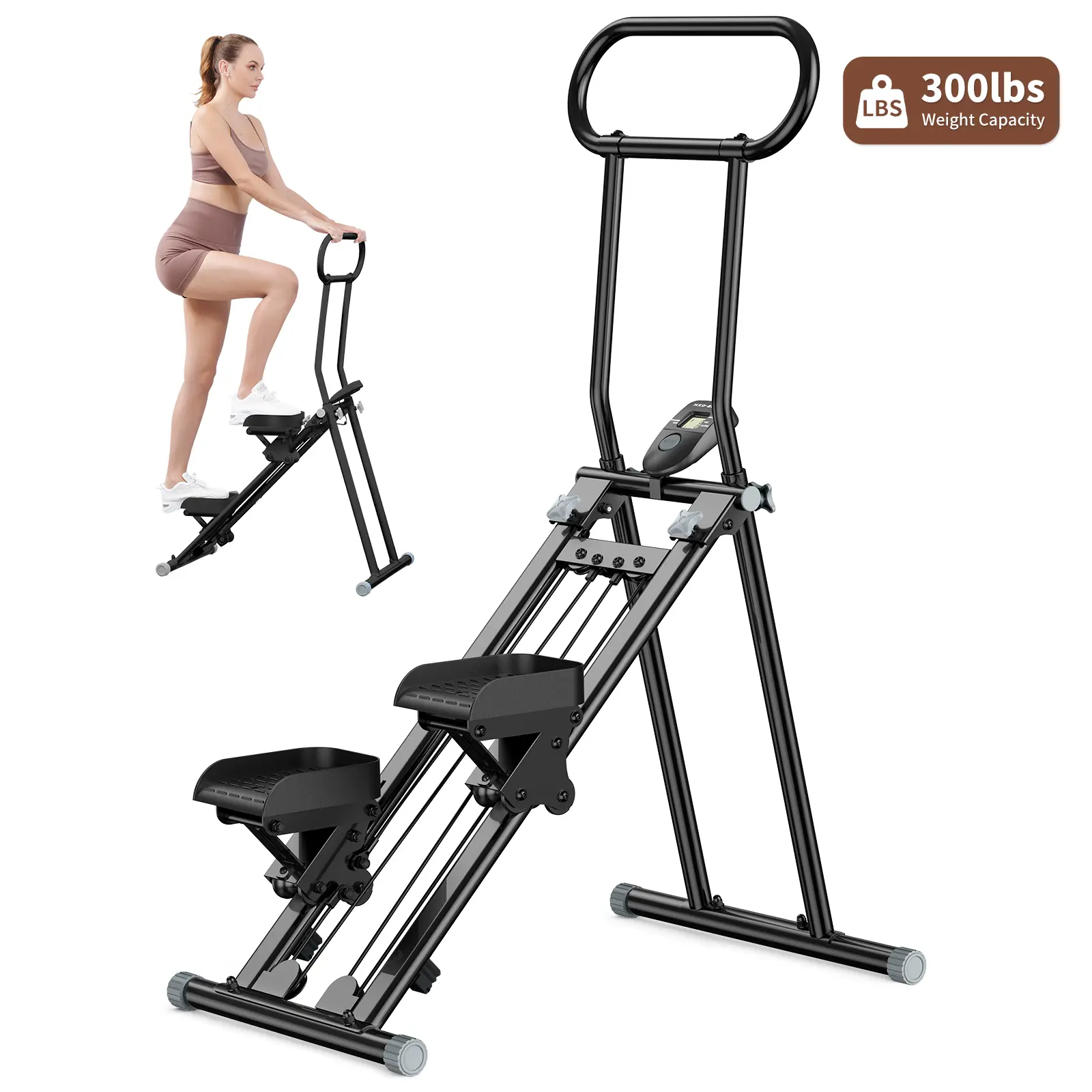HXD-ERGO Vertical Climber, Stepper, Foldable Stair Stepper Fitness Equipment with LCD Display, Home Training, Gym Fitness, Adjustable Handlebars (Black)