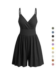 Women's Plain Backless Wrap Cami Romper, Casual Adjustable Spaghetti Strap Wide Leg Romper, Ladies Clothes for Daily Wear, Summer Womenswear