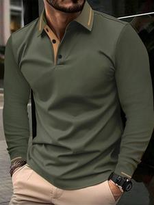 Men's Regular Fit Long Sleeve Polo Shirt, Casual Fashion Button Collared Top for Spring & Fall, Men's Clothes for Daily Wear